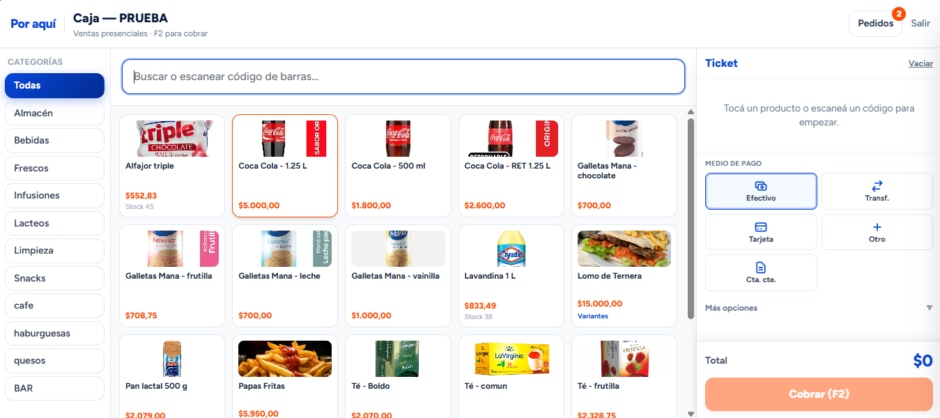 Punto de venta para ventas presenciales