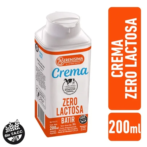 CREMA DE LECHE CERO LACTOSA 200 ML — imagen 1 de 1