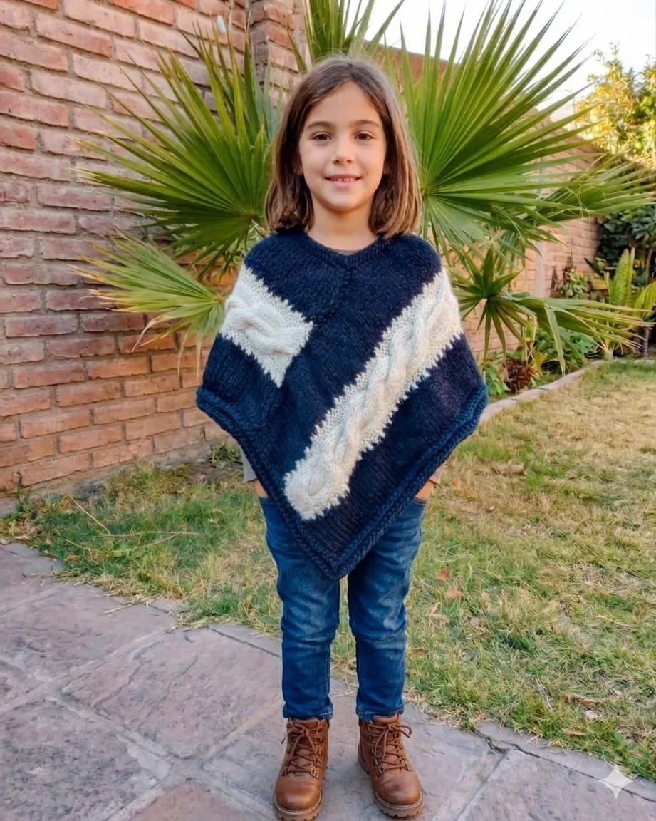 Poncho trenza BLACK- WHITE — imagen 4 de 4