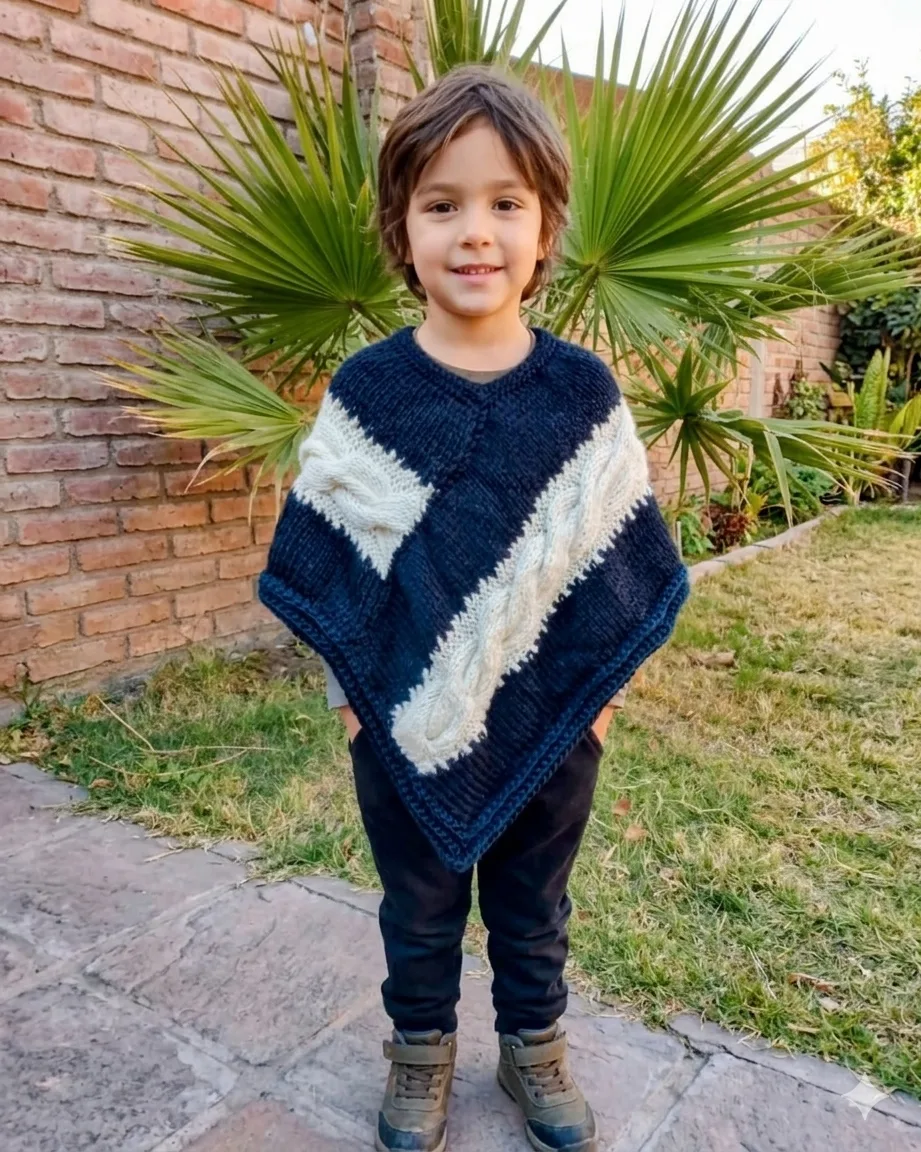 Poncho trenza BLACK- WHITE — imagen 3 de 4